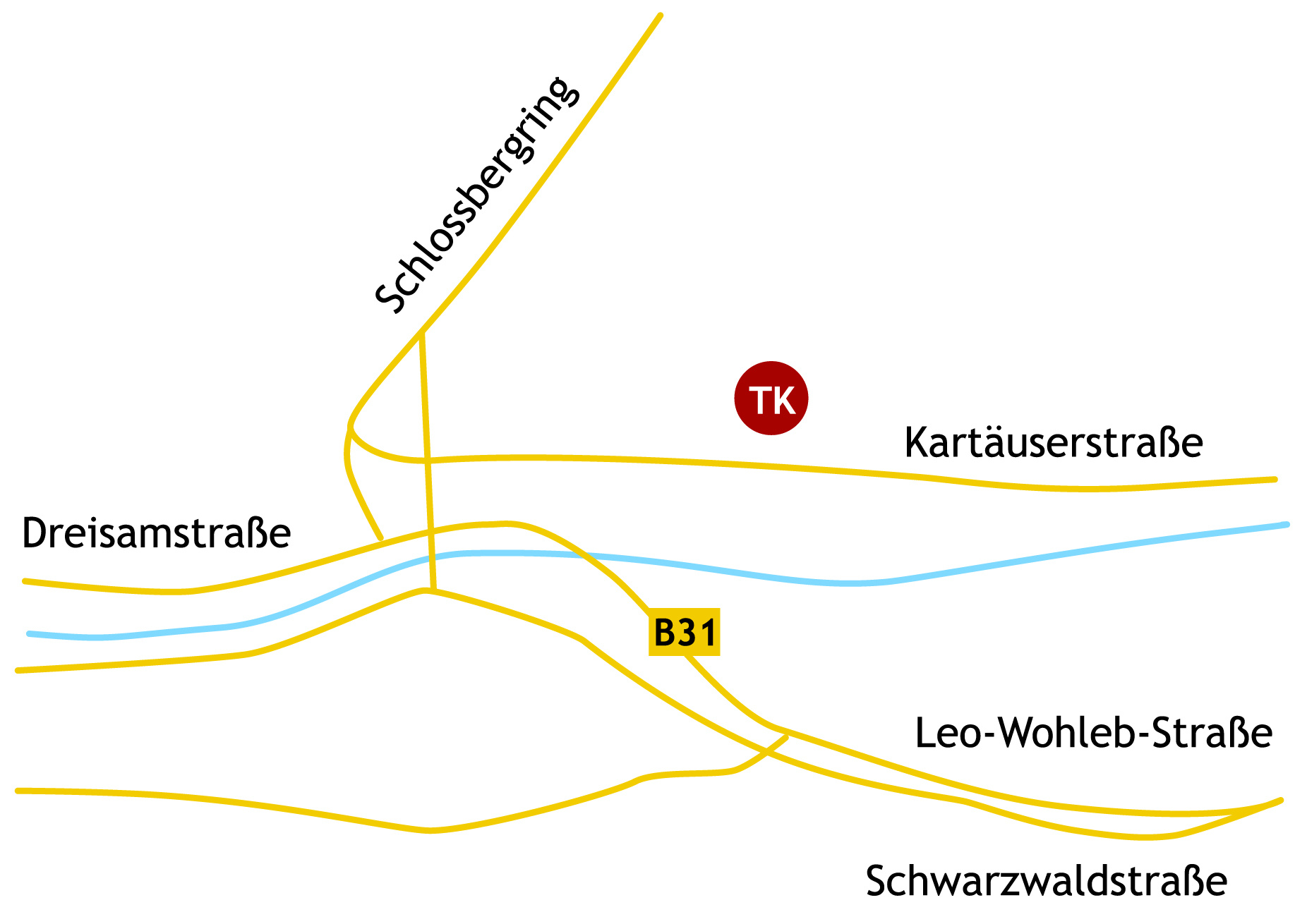Anfahrtsskizze Tagesklinik Freiburg 
