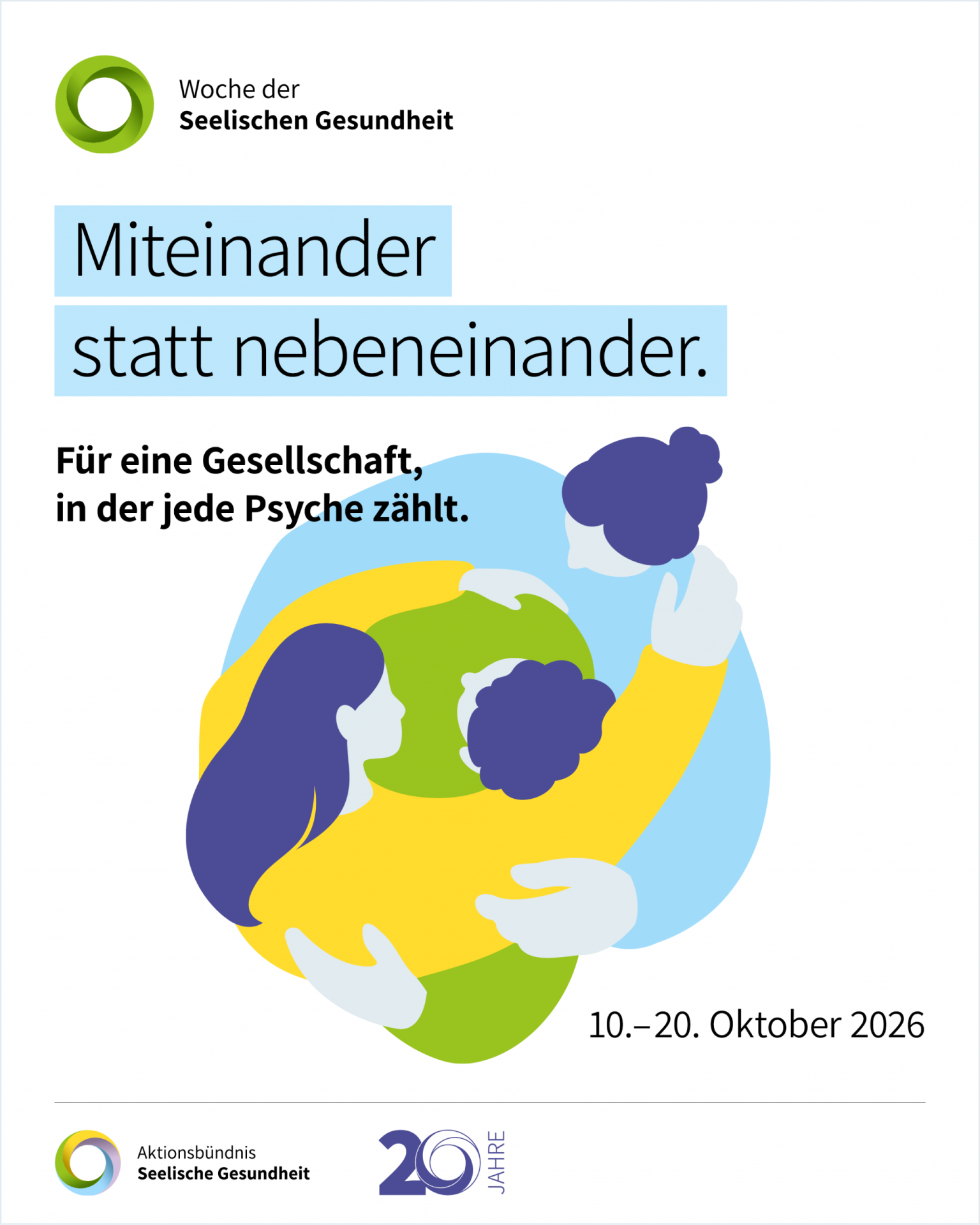 Poster der Weltwoche mit grafischen Menschen, Logo und Motto 2026