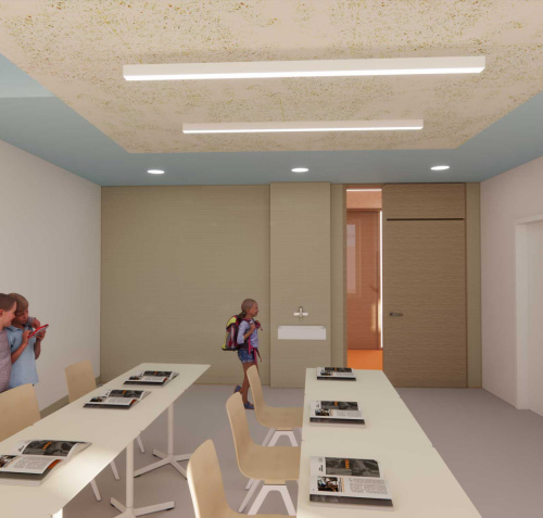 Visualisierung Schulklasse im neuen Klinikgebäude (© a|sh sander.horichter architekten GmbH)